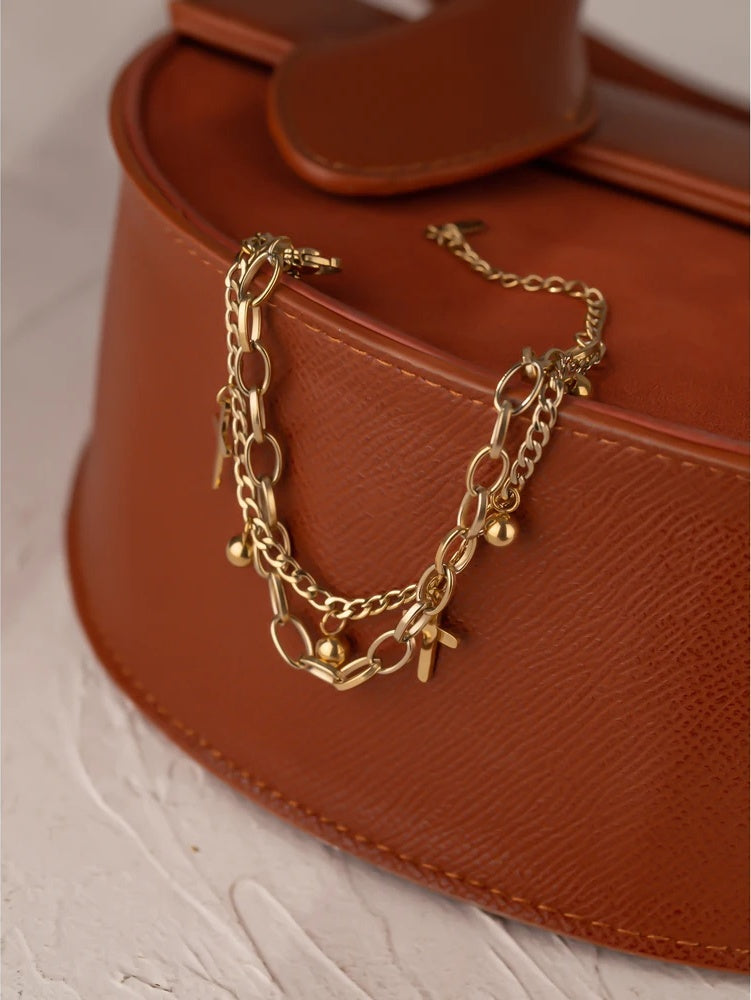 Cross layered link chain charm bracelet - product image