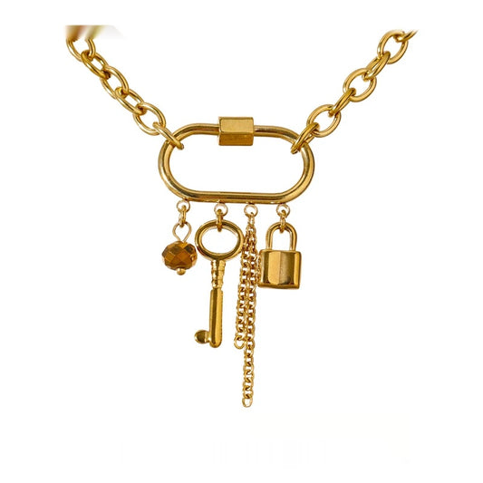 Crystal lock key minimalist pendant chain necklace - product image