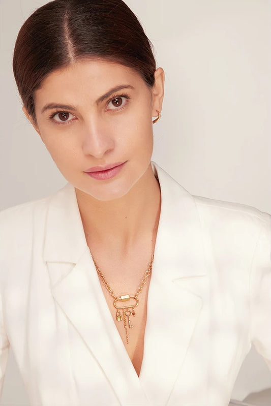 Crystal lock key minimalist pendant chain necklace - product image