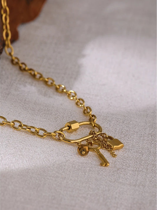Crystal lock key minimalist pendant chain necklace - product image