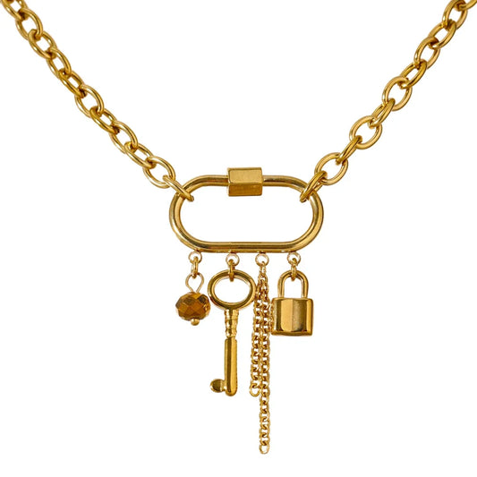 Crystal lock key minimalist pendant chain necklace - product image
