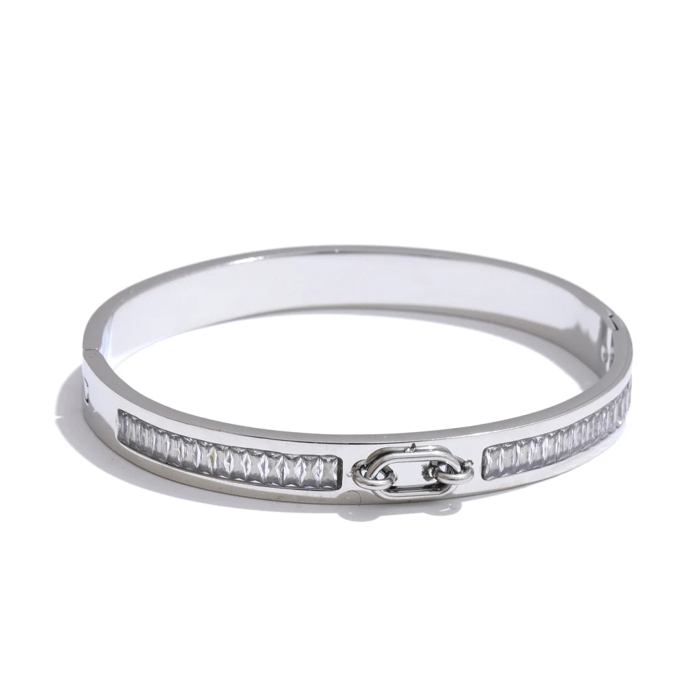 Cubic zirconia abstract round bangle bracelet - product image