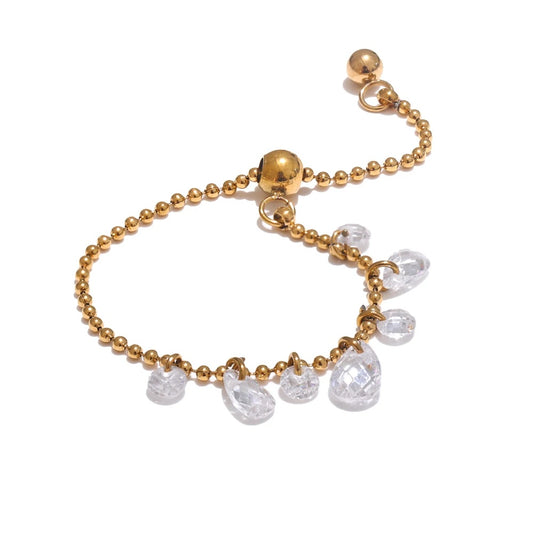Cubic zirconia beads chain adjustable ring - product image