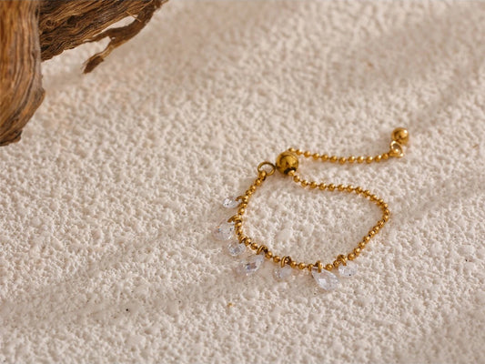 Cubic zirconia beads chain adjustable ring - product image
