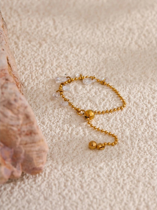 Cubic zirconia beads chain adjustable ring - product image