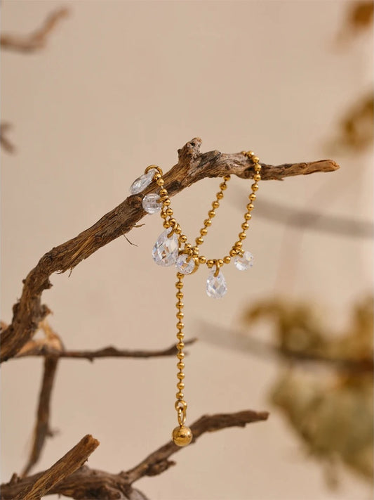 Cubic zirconia beads chain adjustable ring - product image