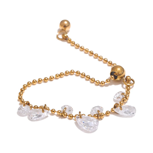 Cubic zirconia beads chain adjustable ring - product image