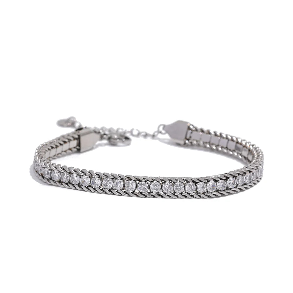 Cubic zirconia chain charm abstract link bracelet - product image