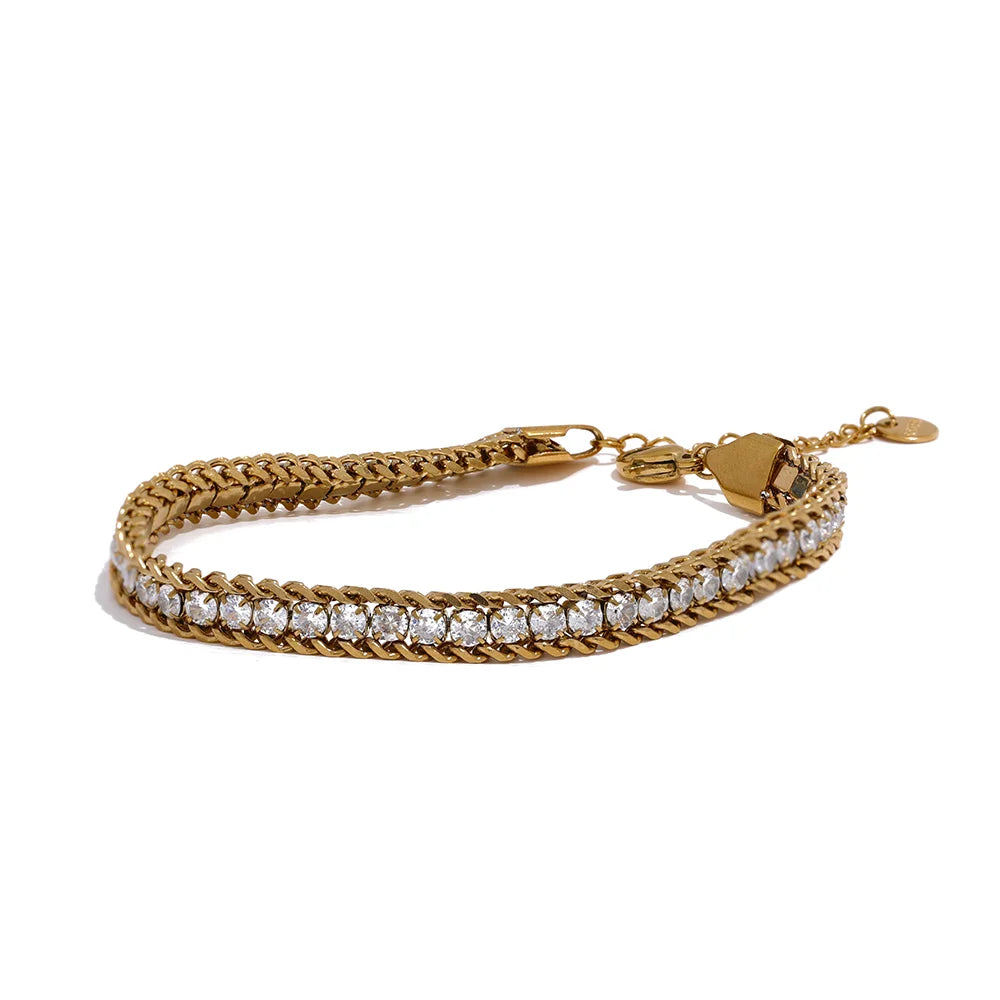 Cubic zirconia chain charm abstract link bracelet - product image
