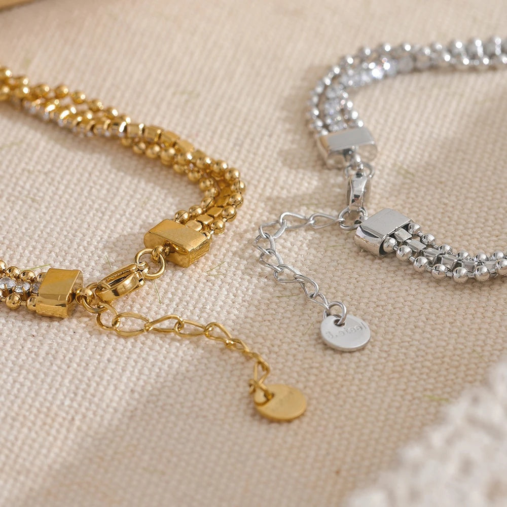 Cubic zirconia chain layered charm bracelet women - product image