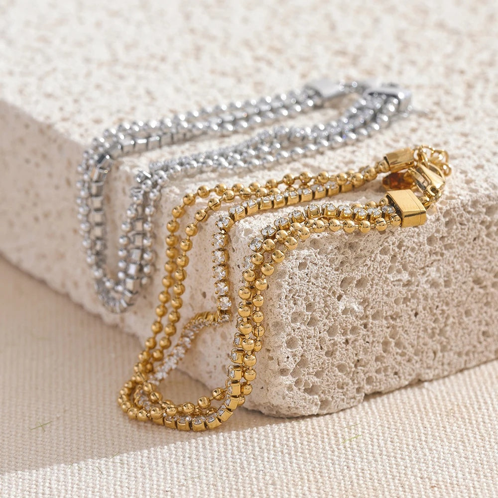 Cubic zirconia chain layered charm bracelet women - product image