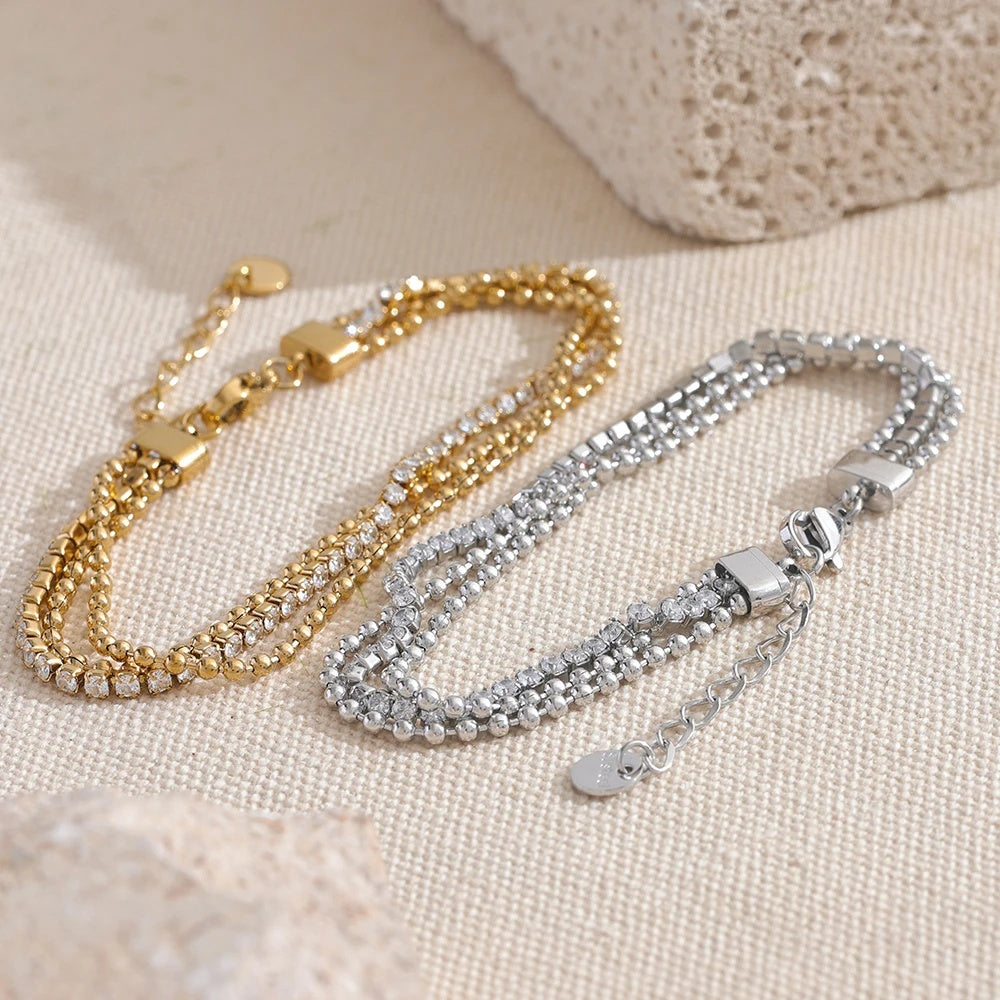 Cubic zirconia chain layered charm bracelet women - product image