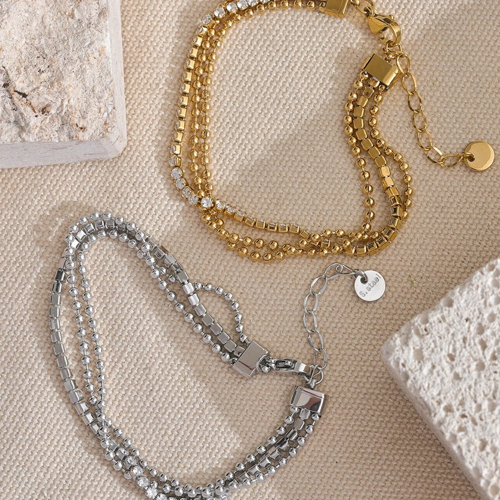 Cubic zirconia chain layered charm bracelet women - product image