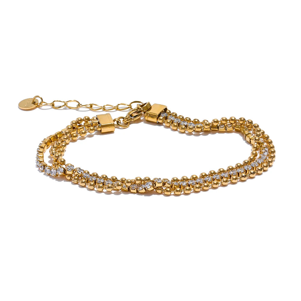 Cubic zirconia chain layered charm bracelet women - product image