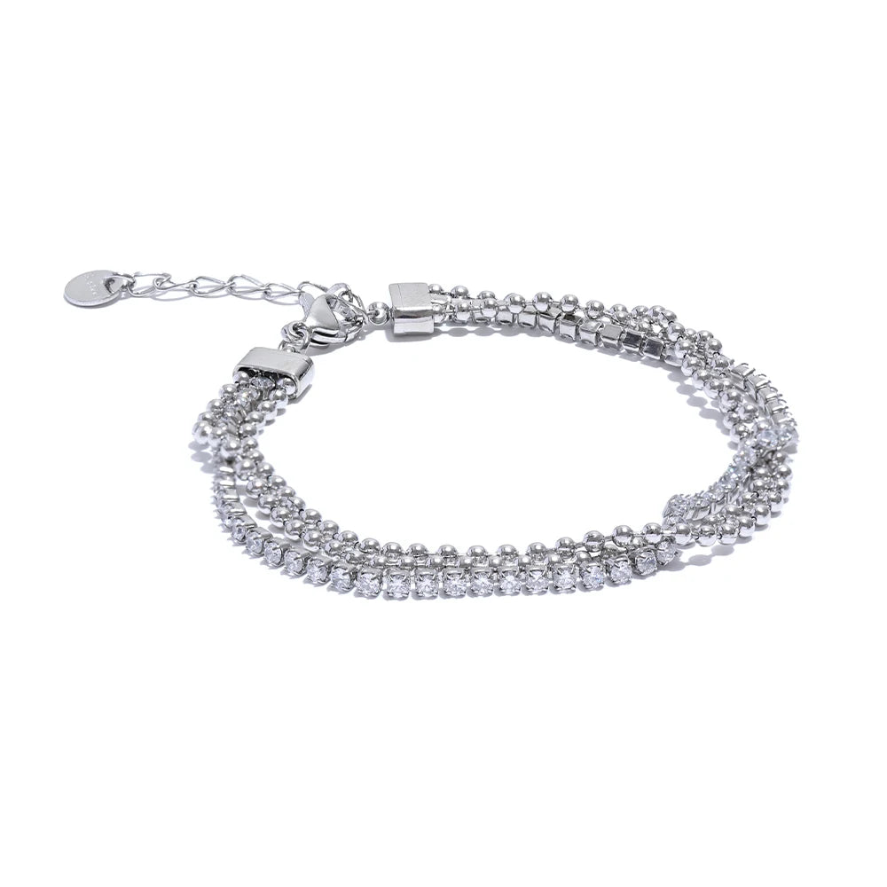 Cubic zirconia chain layered charm bracelet women - product image