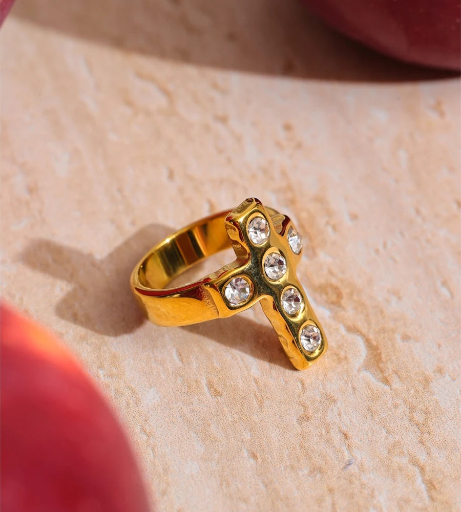 Cubic zirconia cross fashion casting ring - product image