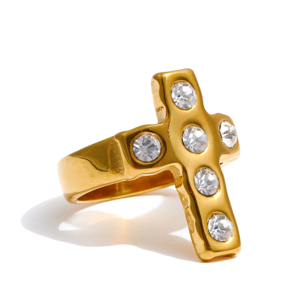 Cubic zirconia cross fashion casting ring - product image