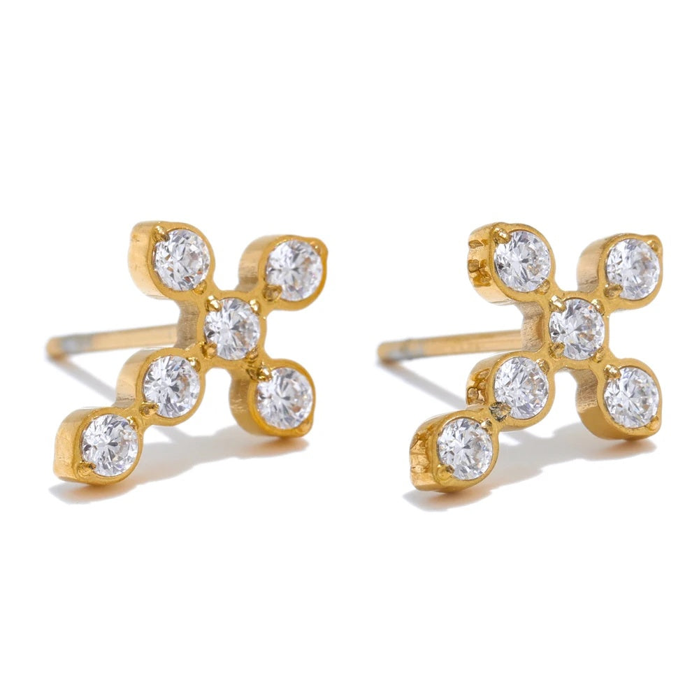 Cubic zirconia cross small push-back stud earrings - product image
