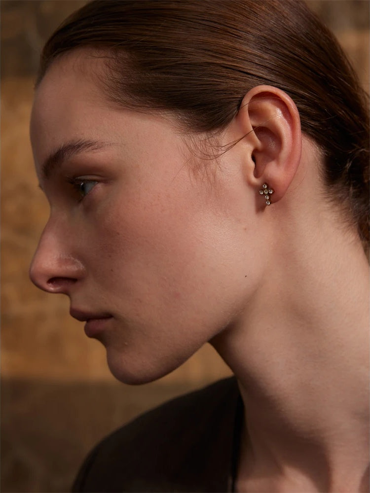 Cubic zirconia cross small push-back stud earrings - product image