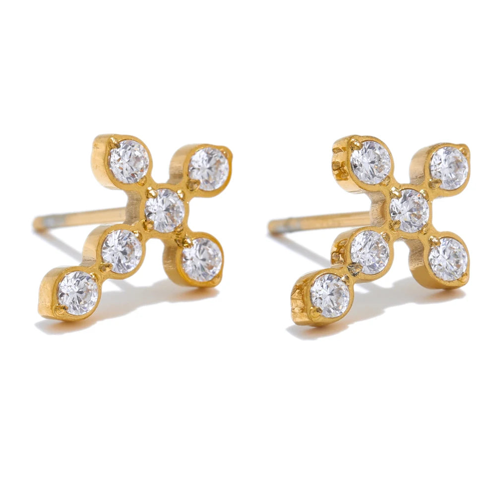 Cubic zirconia cross small push-back stud earrings - product image