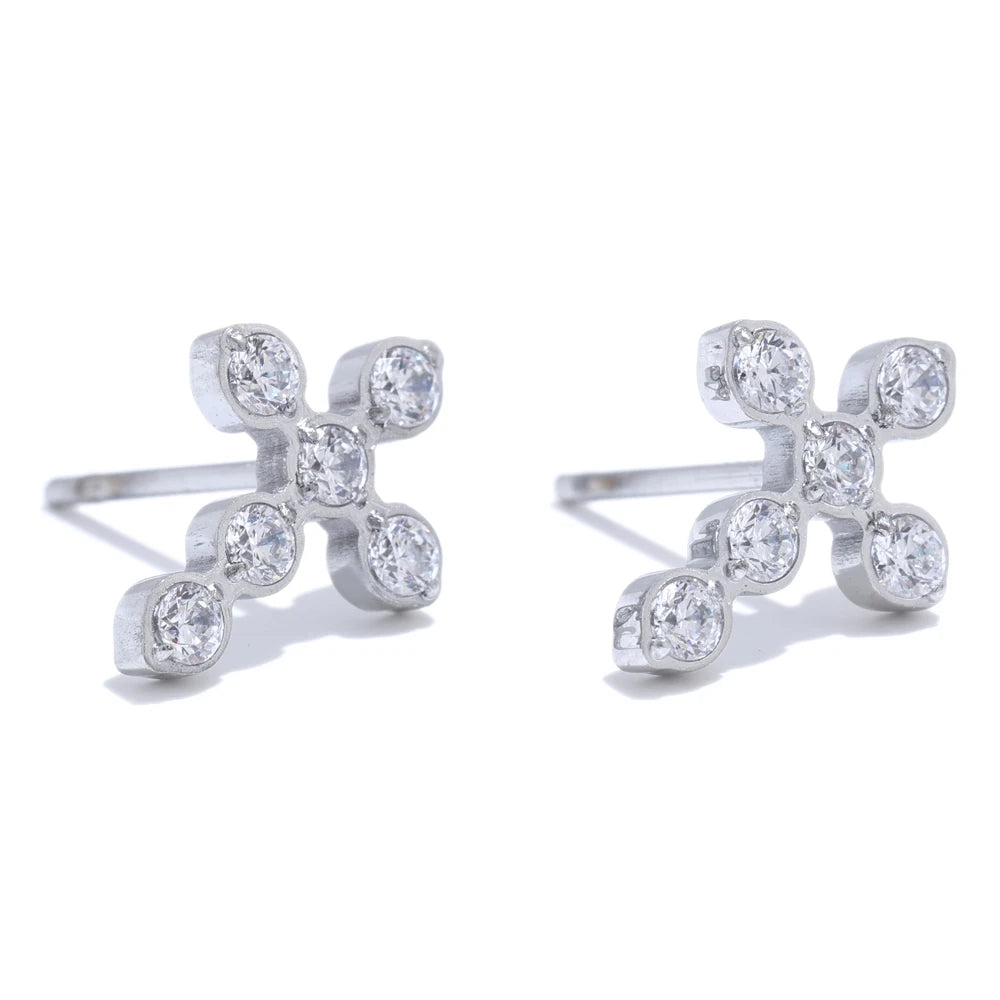 Cubic zirconia cross small push-back stud earrings - product image