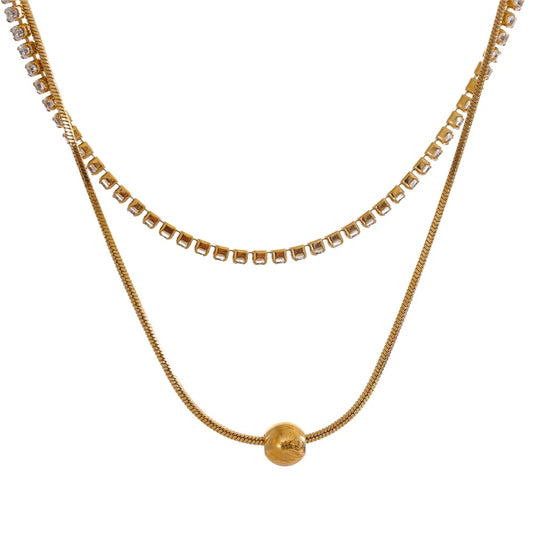 Cubic zirconia double layer chain necklace - product image
