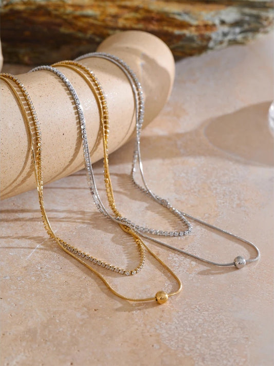 Cubic zirconia double layer chain necklace - product image
