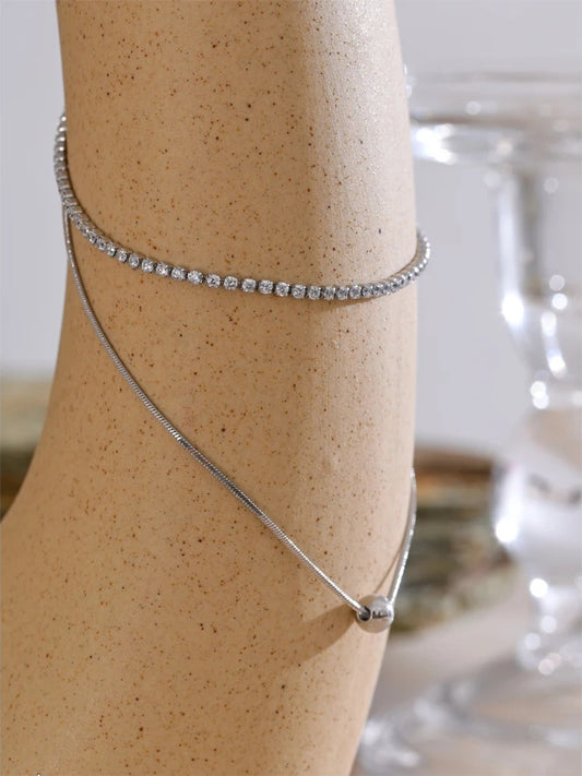Cubic zirconia double layer chain necklace - product image