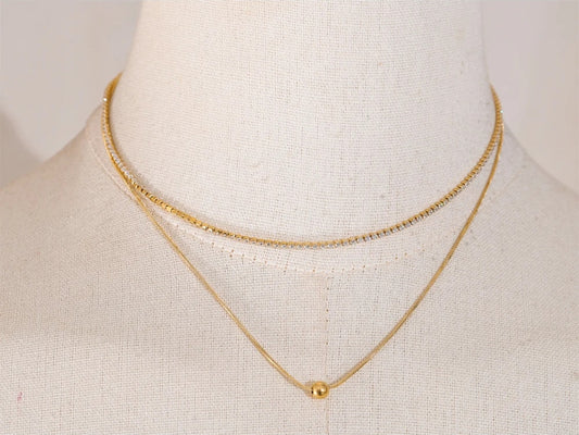 Cubic zirconia double layer chain necklace - product image
