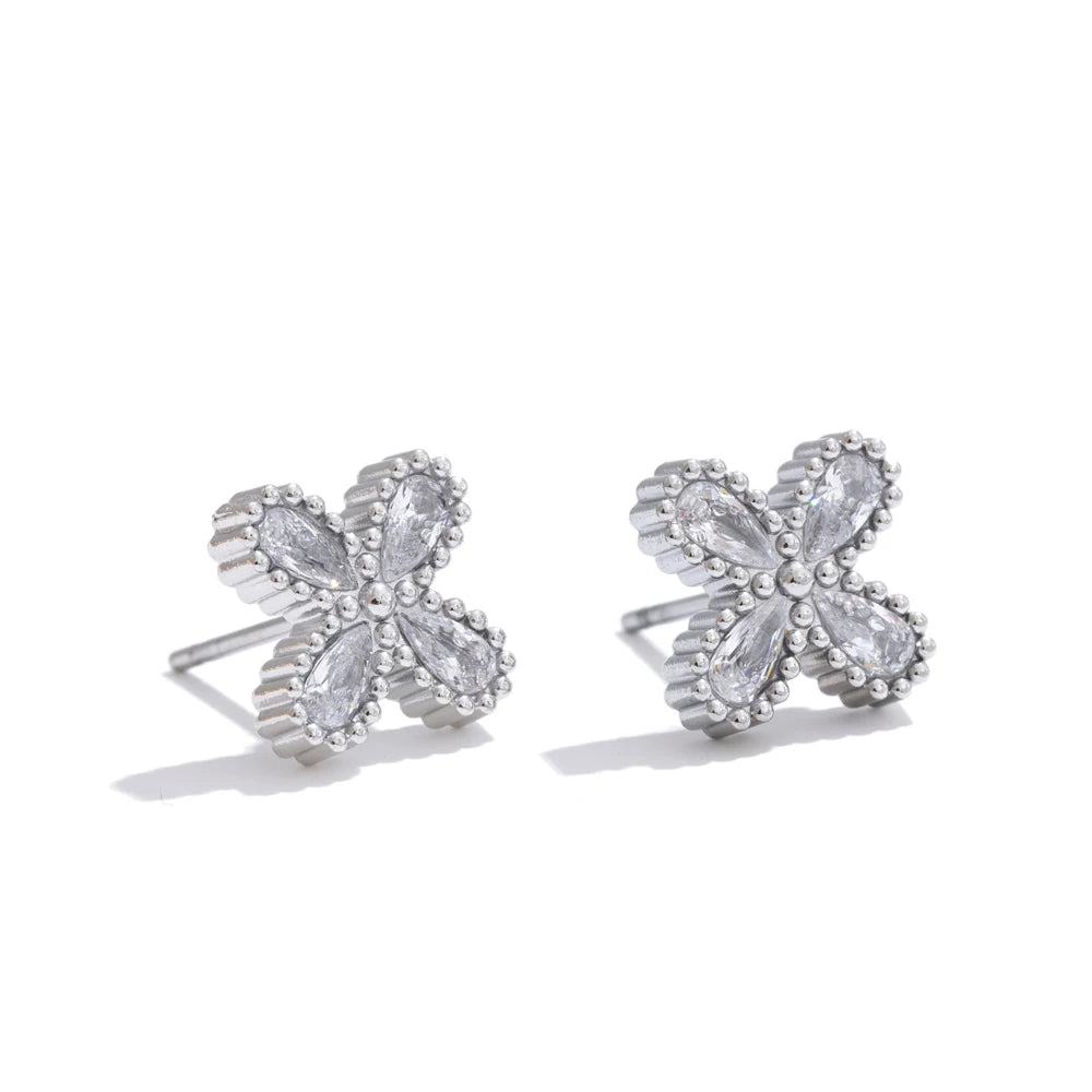 Cubic zirconia flower small stud earrings - product image