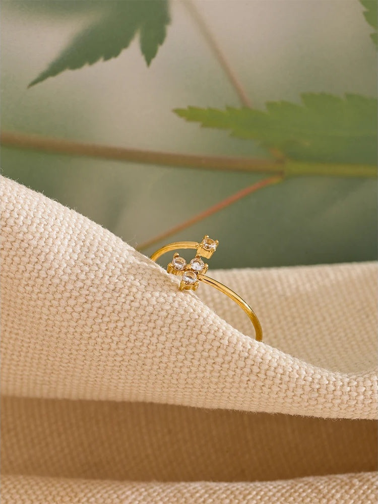 Cubic zirconia flower thin adjustable ring - product image