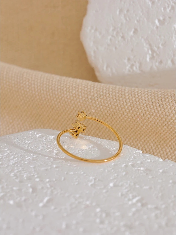 Cubic zirconia flower thin adjustable ring - product image