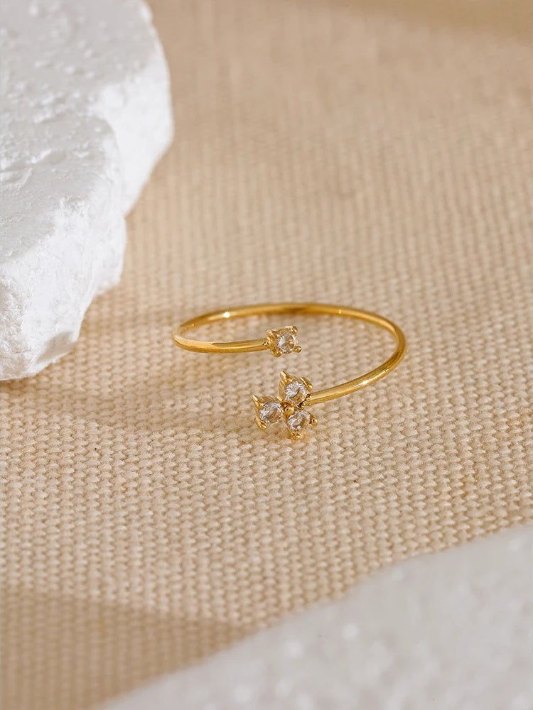 Cubic zirconia flower thin adjustable ring - product image
