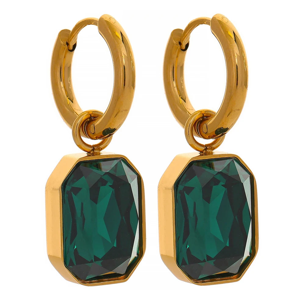 Cubic zirconia green square drop earrings - product image