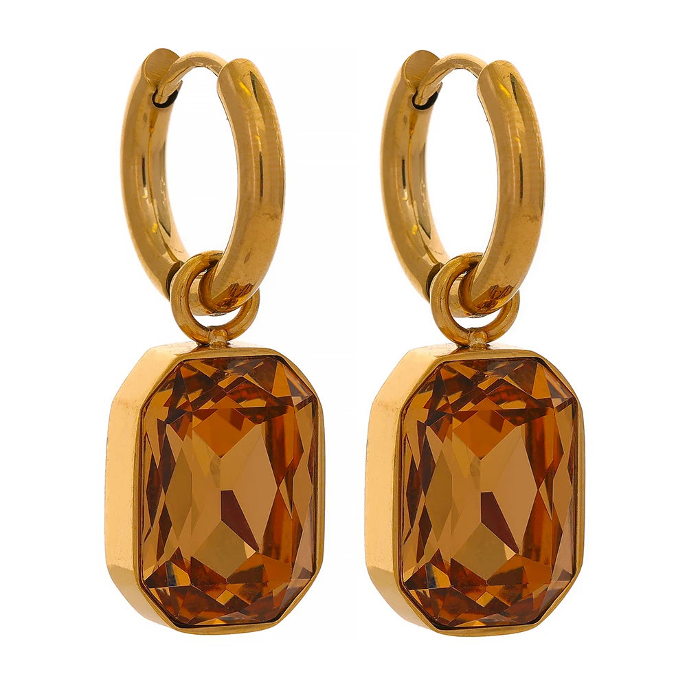 Cubic zirconia green square drop earrings - product image