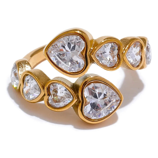 Cubic zirconia heart adjustable fashion open ring - product image