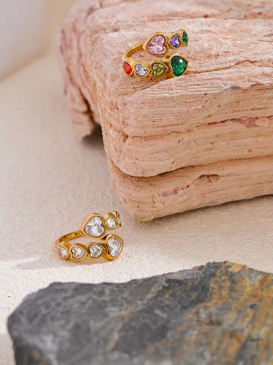 Cubic zirconia heart adjustable fashion open ring - product image