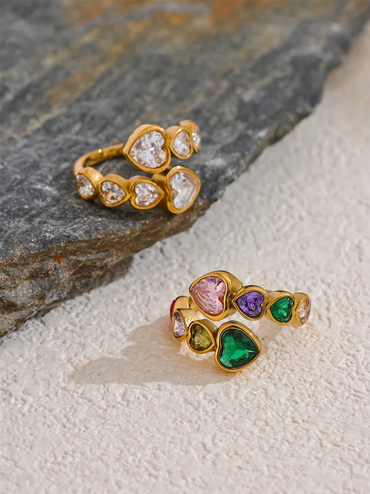 Cubic zirconia heart adjustable fashion open ring - product image