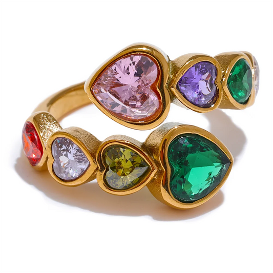 Cubic zirconia heart adjustable fashion open ring - product image