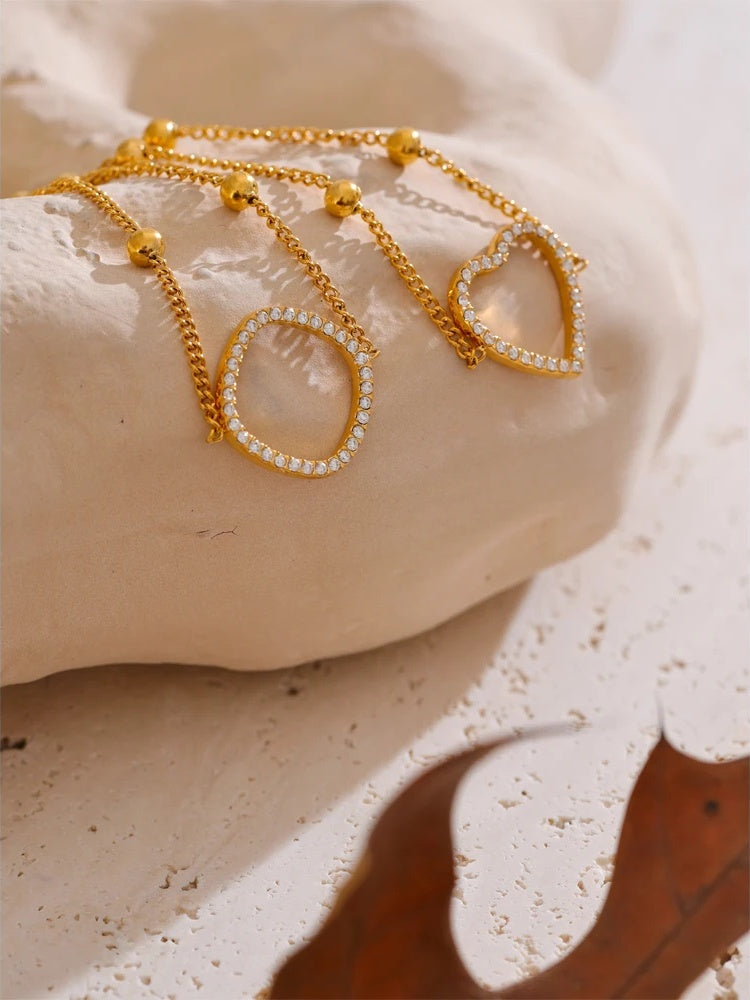 Cubic zirconia heart round hollow chain bracelet - product image