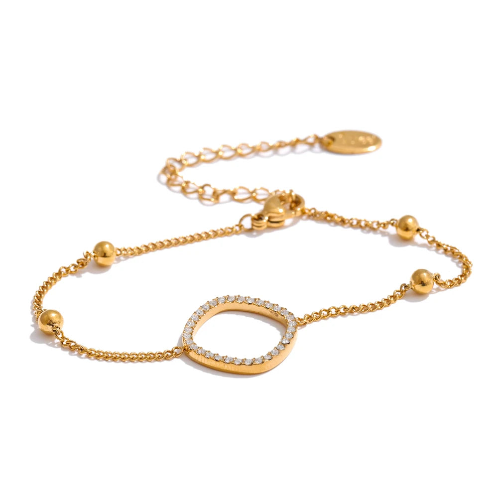 Cubic zirconia heart round hollow chain bracelet - product image