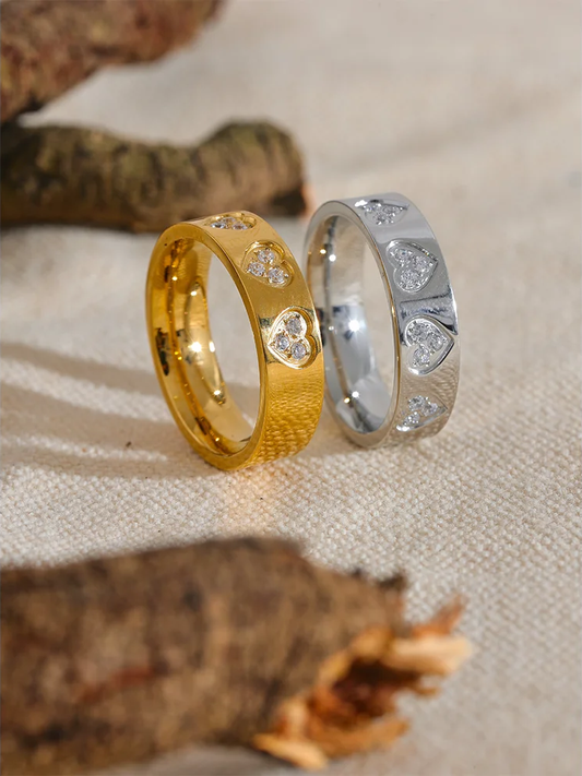 Cubic zirconia heart round tension mount fashion ring - product image