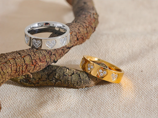 Cubic zirconia heart round tension mount fashion ring - product image