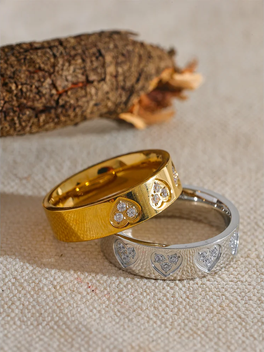 Cubic zirconia heart round tension mount fashion ring - product image