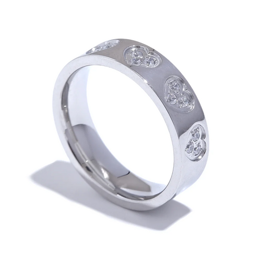 Cubic zirconia heart round tension mount fashion ring - product image