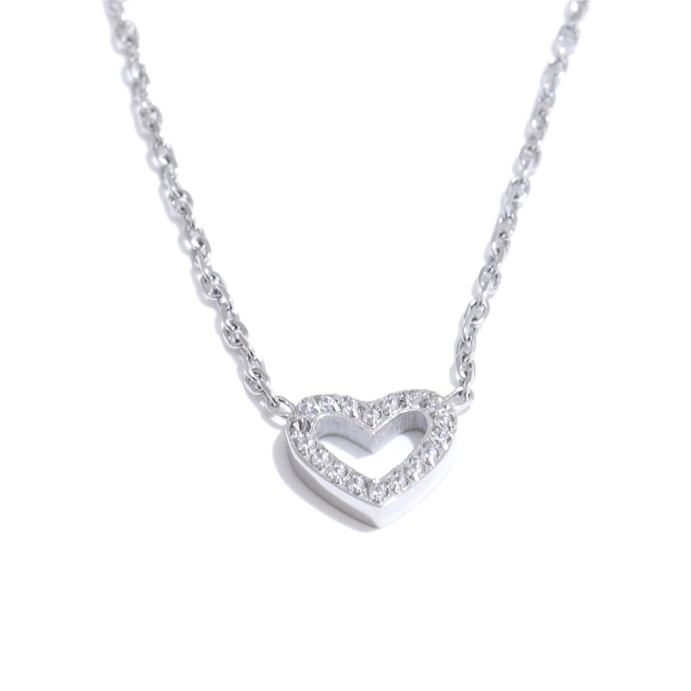 Cubic zirconia hollow heart pendant necklace - product image