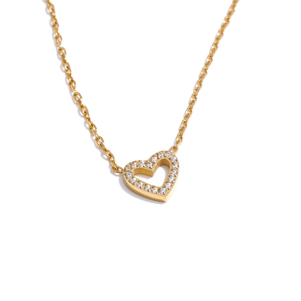 Cubic zirconia hollow heart pendant necklace - product image
