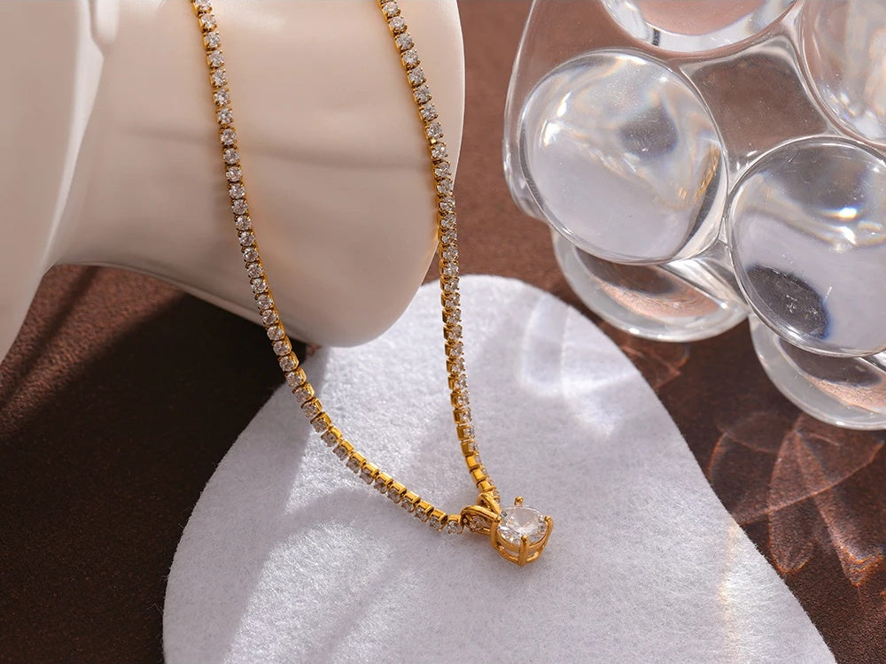 Cubic zirconia modern pendant chain necklace - product image