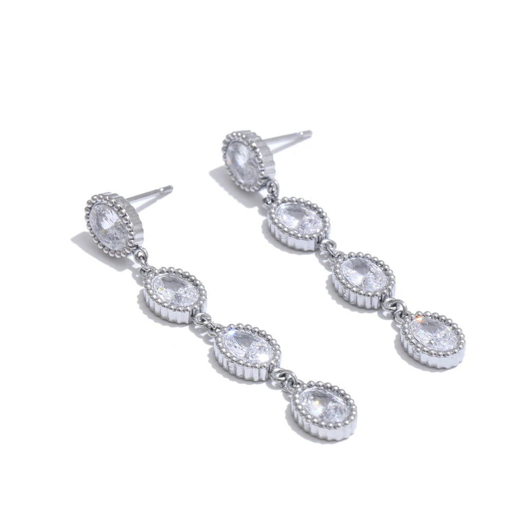 Cubic zirconia oval chain bracelet earrings set - product image