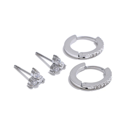 Cubic zirconia round flower push-back stud earrings - product image
